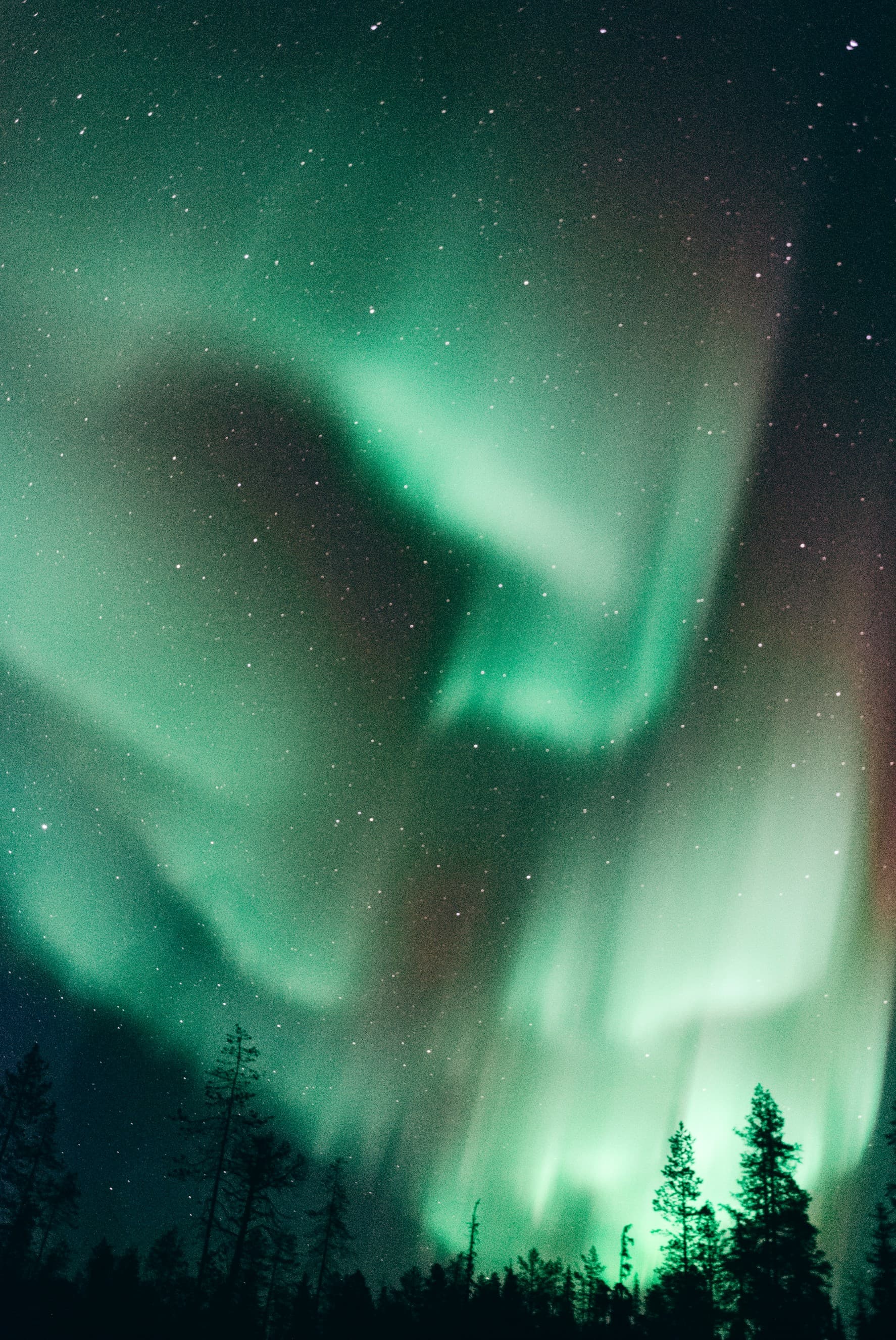 Aurora-lit mountain landscape at night